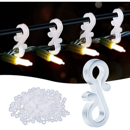 Christmas Light Clips, 200 Pack Christmas Light Hooks, Gutter Clips Hanging Outdoor Lights Roof Clips for Christmas Party Outside String Light Decoration