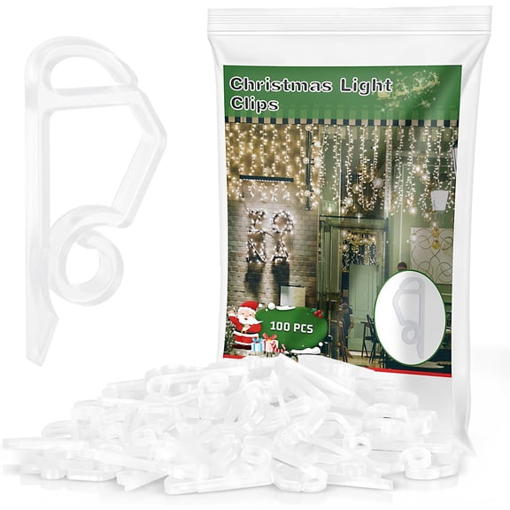 Christmas Light Clips, Weatherproof Plastic Gutter Clips for Hanging Outdoor Holiday Seasonal String Lights, Clear, 100 Pcs