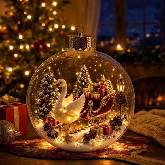 Christmas Light Up Crystal Clear Ornament Balls - Magic Winter World Scene, 3.15" Xmas Tree Hanging Decor with Warm Light, Reusable Sturdy Decor for Xmas Tree Home Mantel Window Festive Party