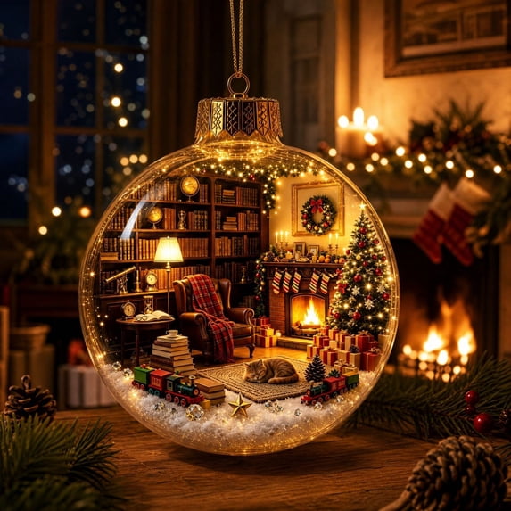 Christmas Light Up Crystal Clear Ornament Balls - Magic Winter World Scene, 3.15" Xmas Tree Hanging Decor with Warm Light, Reusable Sturdy Decor for Xmas Tree Home Mantel Window Festive Party