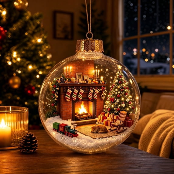 Christmas Light Up Crystal Clear Ornament Balls - Magic Winter World Scene, 3.15" Xmas Tree Hanging Decor with Warm Light, Reusable Sturdy Decor for Xmas Tree Home Mantel Window Festive Party