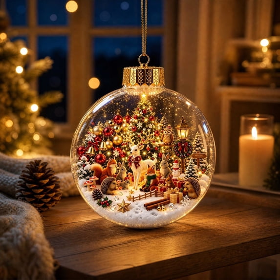Christmas Light Up Crystal Clear Ornament Balls - Magic Winter World Scene, 3.15" Xmas Tree Hanging Decor with Warm Light, Reusable Sturdy Decor for Xmas Tree Home Mantel Window Festive Party