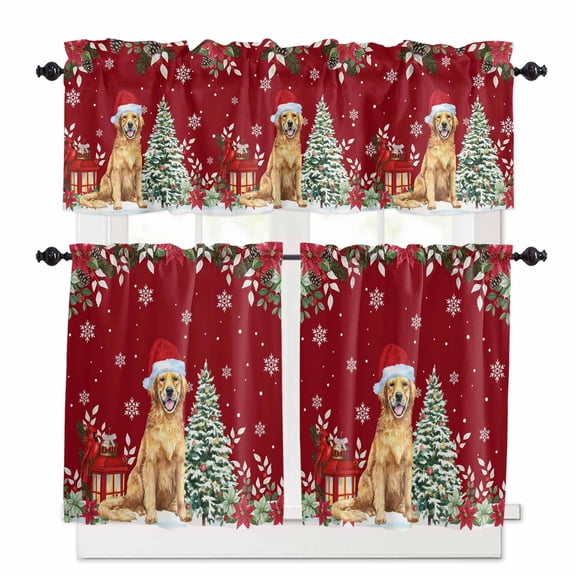 Christmas Light Curtain Valances Set Pink Snowman Snow Covered Christmas Tree Kitchen Curtains 24 inch Length Rod Pocket Valance and Tiers 3 Piece Set Small Bedroom Bathroom Laundry Decor