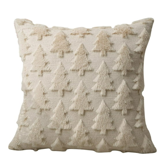 Christmas Light Embroidered Decorative Pillowcase Set (2-Piece) Soft Plush Cushion Cover with Embossed Tree Pattern Beige A