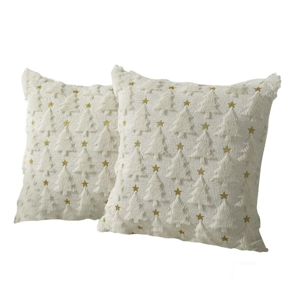 Christmas Light Embroidered Decorative Pillowcase Set (2-Piece) Soft Plush Cushion Cover with Embossed Tree Pattern White A