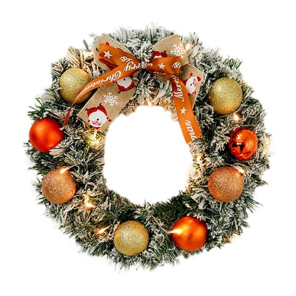 Christmas Light Pine Wreath with Bow Ball Fall Wedding Birthday Halloween Thanksgiving Christmas Holiday Decoration 15.7 in
