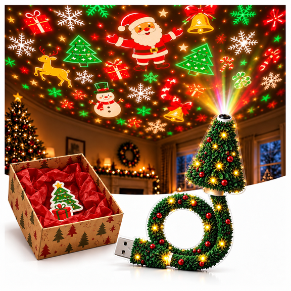Christmas Light Projector, Plug and Play HD Christmas Projector, Christmas Light Projector Indoor with 6+ Holiday Patterns , Christmas Tree Lamp for Bedroom, Ceiling, Desk & Holiday Decor
