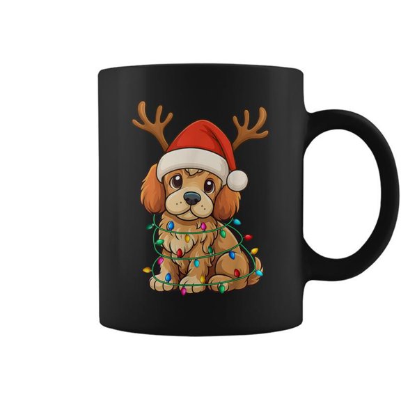 Christmas Light Reindeer Santa Hat Cockapoo Xmas Coffee Mugs