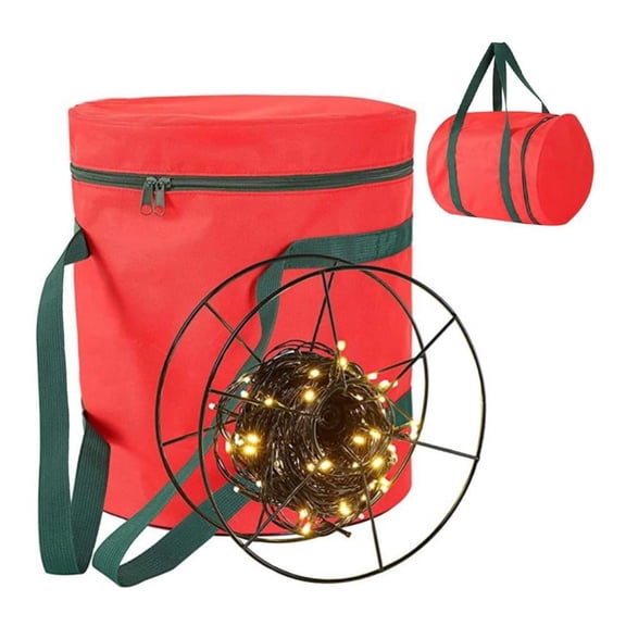 Christmas Light Storage Bag - with 3 Metal Reels to Store A Lot of Holiday Christmas Lights Bulbs, Tear Proof 600D Oxford Fabric, Reinforced Stitched Handles, 11.8 x 13.7Inch, Red