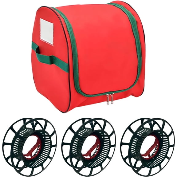 Christmas Light Storage Bag With 3 Reels, Tear-Resistant Fabric Large Capacity, Reinforced Handles Anti-Tangle, Foldable Zipper Closure, Home Garage Festival Light Organizer