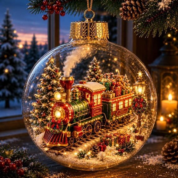 Christmas Light Up Story Ball Ornament, 3.94 Inch Glowing Mini Holiday Scene Tree Hanging Decoration With Warm Light For Festive Home Christmas Party Decoration,D