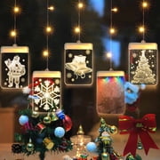 Christmas Light Strings, 5 Acrylic LED Lights - Santa/Reindeer/Snowflake/Bell/Christmas Tree Lights, USB Powered, 4 Lighting Modes