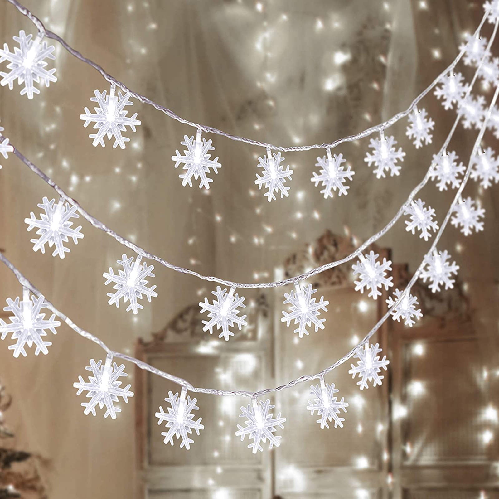 Christmas Light Strings White 40 Led Hanging Snowflake Lights White Christmas Tree Lights Snowflake Battery Operated Outdoor Christmas Gift New Year Mini Clear Christmas Snowflake Light Strings Walmar...