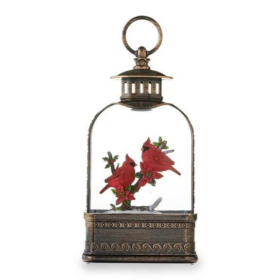 Cardinal Light-Up Antique Brown Lantern Christmas Snow Globe, by Holiday Time