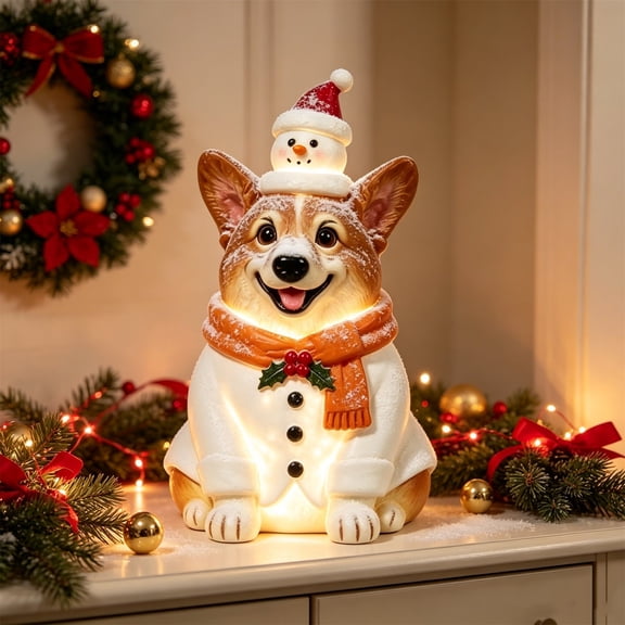 Christmas Light Up Cute Corgi Statue,Freestanding Lighted Dog,Christmas Decor,Christmas Ornaments,Corgi Statue Christmas Tabletop Decor 7.9 Inch
