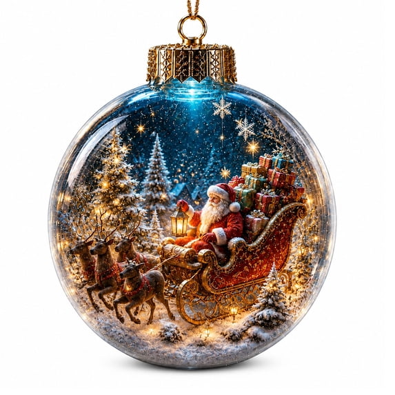 Christmas Light‑Up Hanging Globe Ornament, Clear Ball with Holiday Scene Detail & Warm LED Illumination, Festive Decor for Xmas Tree (Santa, 3''x4'')