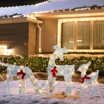 Christmas Light Up Reindeer Decoration Outdoor Lighted Deer Family with Bow 2D Waterproof Metal Reindeer for Yard Patio Lawn Garden Party Decor