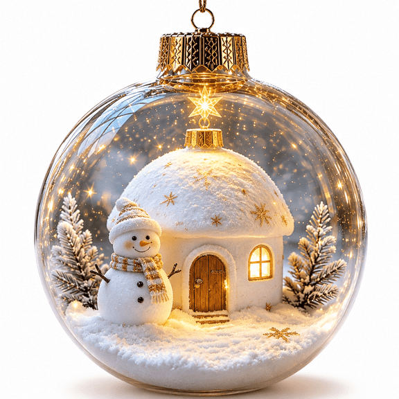 Christmas Light up Ornaments Glowing Mini Holiday Village Scene Display for Tree Decorations Ball 3D Hanging Ature in Clear LED Resin Micro