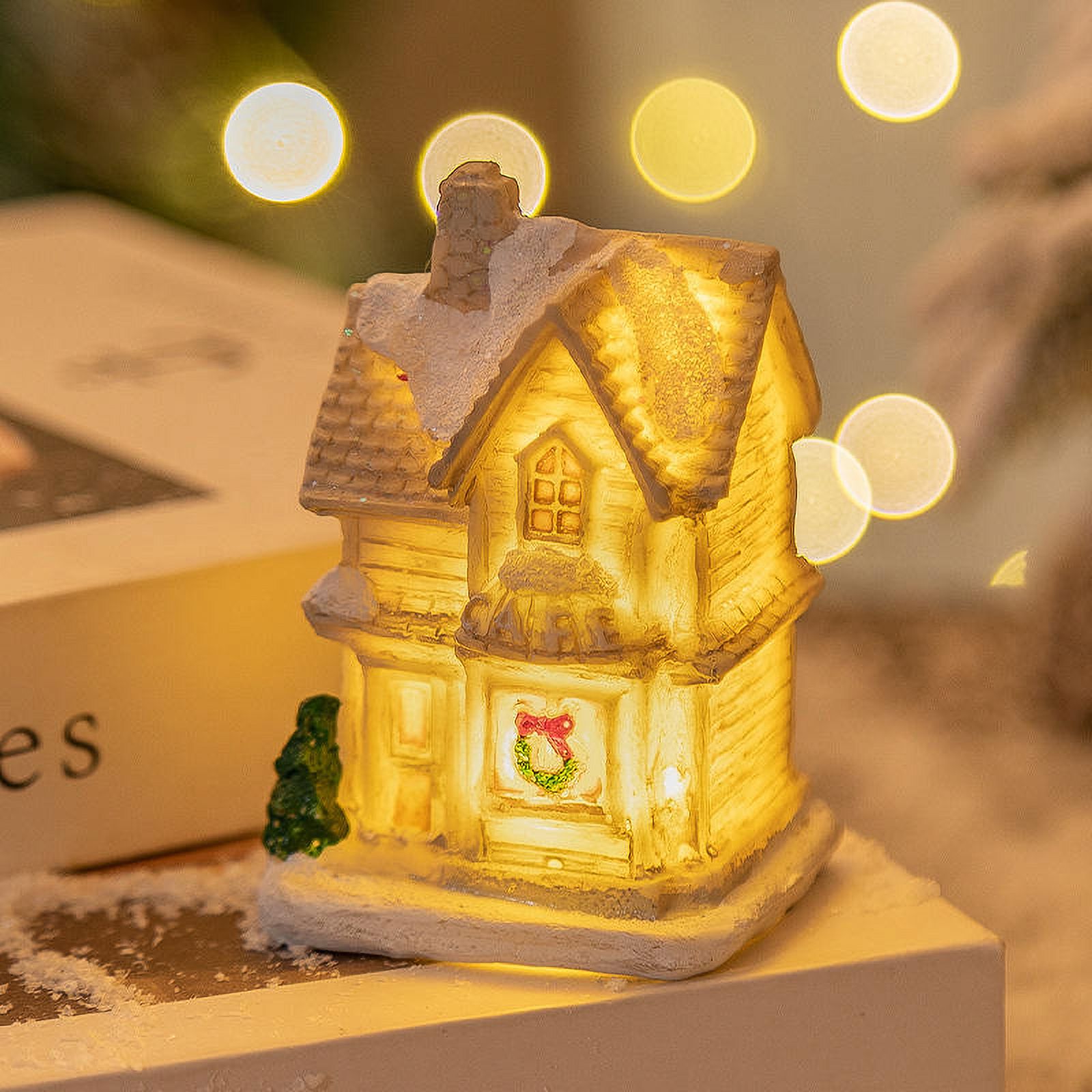 Christmas Light up Village Houses LED Lights Christmas Village Scene Display Tiny Resin Fairy