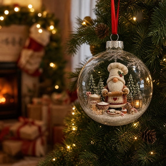 Christmas Lighted Ball Ornament, 3.94 Inch Clear Plastic Bauble with Mini Holiday Scene Inside, Hanging Decor for Xmas Tree and Mantel