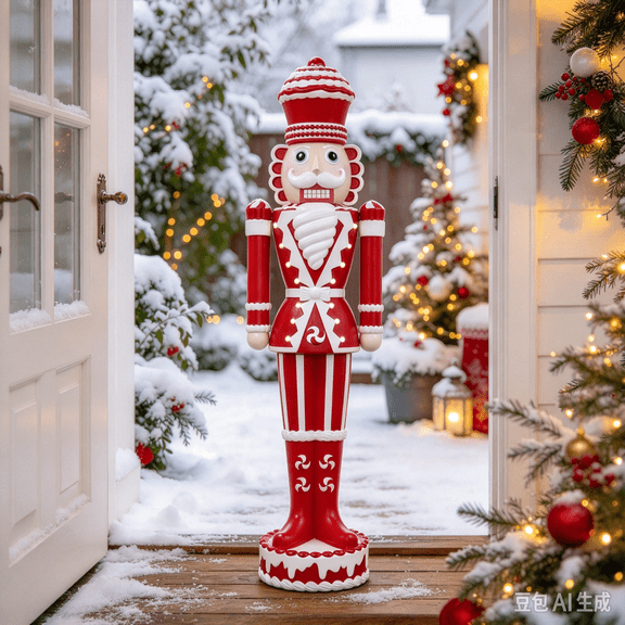 Christmas Lighted Blow Mold Candy Nutcracker Decor, Vintage Red White Peppermint Nutcracker Figurine, Lighted Holiday Home Decor for Mantel Porch Entryway