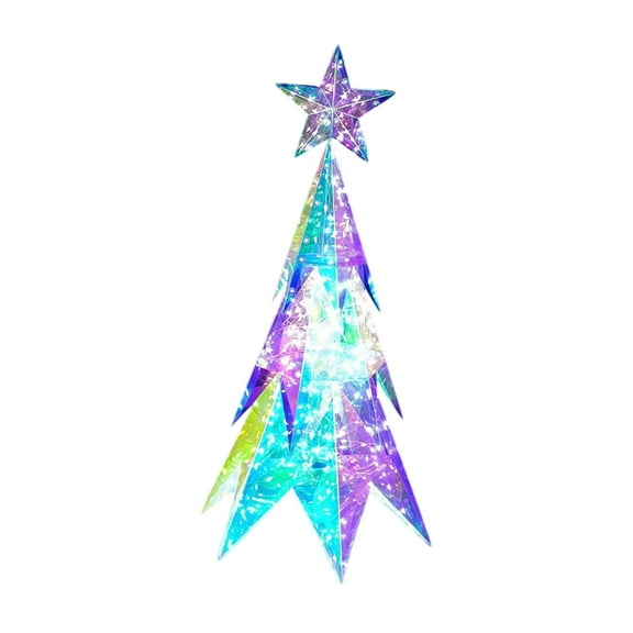 Christmas Lighted Box, Lighted Prismatic Iridescent Christmas Tree, Night Light Colorful Light Up Christmas Tree Iridescent Boxs with Star, Home Indoor Outdoor Tabletop Mantel Decor
