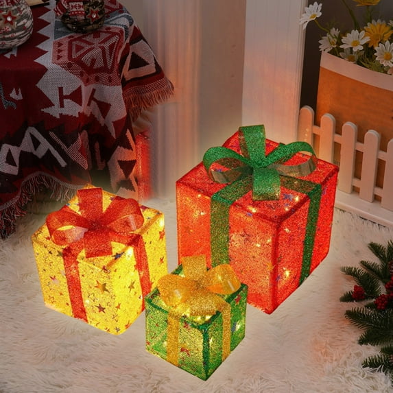 Christmas Lighted Boxes Remote Control Set Of 3 LED Up Decor Outdoor Up Christmas Boxes Present Decorations Outdoor Yard
