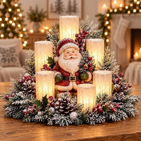 Christmas Lighted Centerpiece With Flameless Candle Glow Christmas Candle Christmas Decorations Christmas Table Decor Resin Holiday Centerpiece For Fireplace Mantel Dining Room Party,Santa Claus