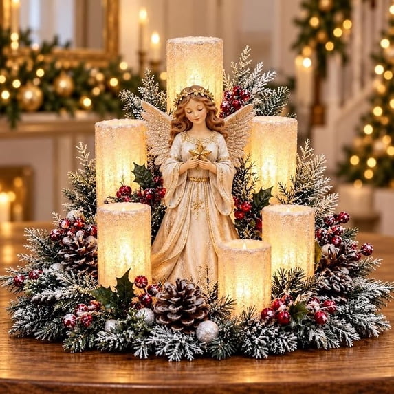 Christmas Lighted Centerpiece With Flameless Candle Glow Christmas Flameless Candles Christmas Centerpieces For Tables Christmas Table Decor Resin Ornament For Mantel Fireplace Home Party,Angel