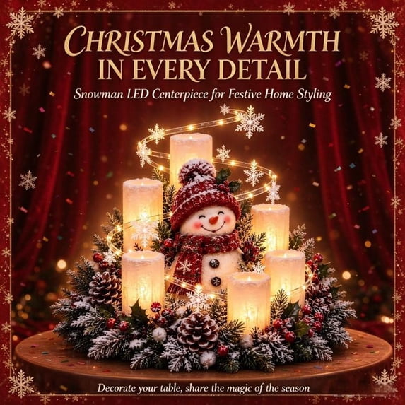 Christmas Lighted Centerpiece with Flameless Candle Glow, Cozy Winter Wonderland Centerpiece with Frosted Foliage for Coffee Table Display