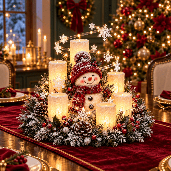 Christmas Lighted Centerpiece with Flameless Candle Glow, Resin Holiday ...