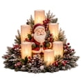 thumbnail image 1 of Christmas Lighted Centerpiece, Flameless Candle Glow Santa Table Decor with LED Candles, Frosted Greenery Holiday Accents, 1 of 5