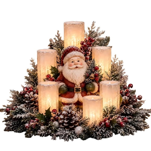 Christmas Lighted Centerpiece with Flameless Candle Glow, Glowing Christmas Ring Centerpiece, Solar Christmas Lights Outdoor Style Decor