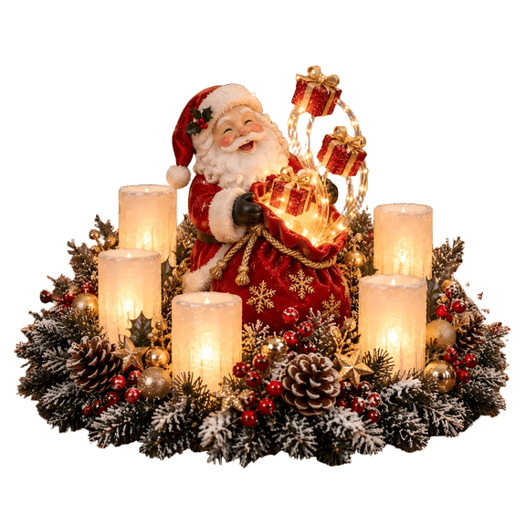 Christmas Lighted Centerpiece with Flameless Candle Glow, Holiday Lighted Table Decoration, Solar Powered Garden Lights Outdoor Waterproof