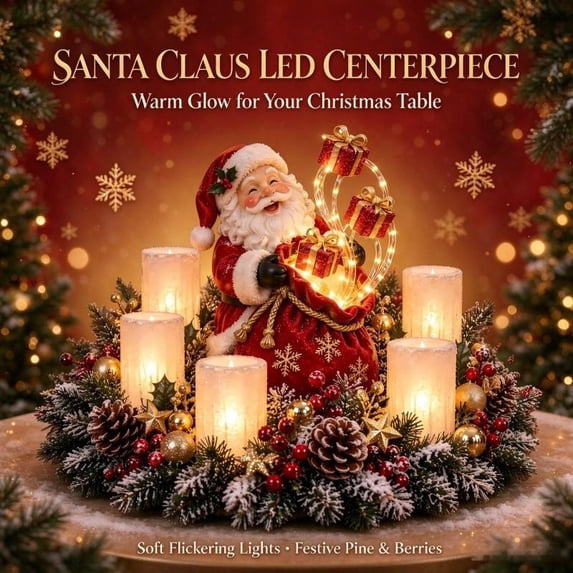 Christmas Lighted Centerpiece with Flameless Candle Glow, Indoor Christmas Table Centerpiece, Outdoor Solar Lights for Yard