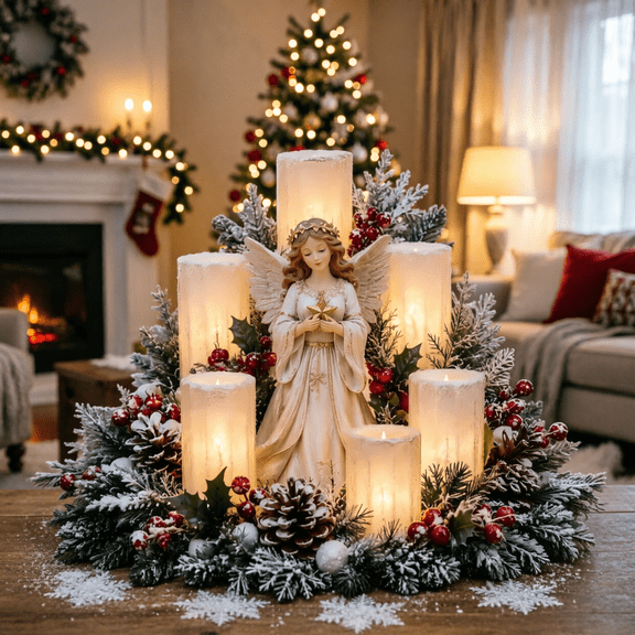 Christmas Lighted Centerpiece with Flameless Candle Glow, Outdoor Patio Lights Solar Powered, Warm Glow Star Holding Figure Centerpiece, Yard Accent