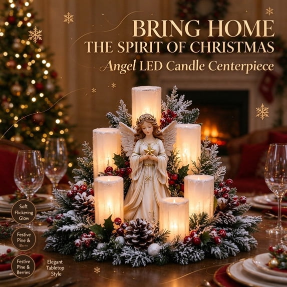 Christmas Lighted Centerpiece with Flameless Candle Glow, Frosted Pine Branch Table Decor for Holiday Mantel Display
