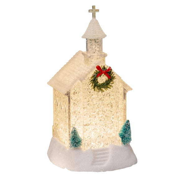 Christmas Lighted Church Snow Globe LED Swirling Glitter Decor,Acrylic Water Lantern,Tabletop Centerpiece,Village Church Design,Floating Glitter Effect