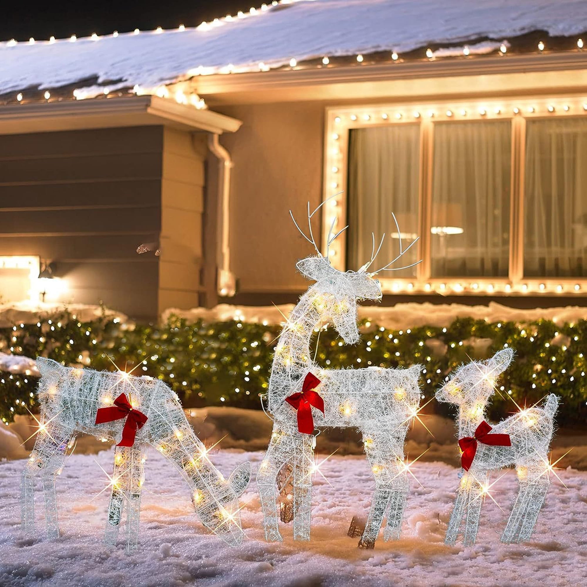 Christmas Lighted Deer Family Set Decorations LED Light-Up Elk ...