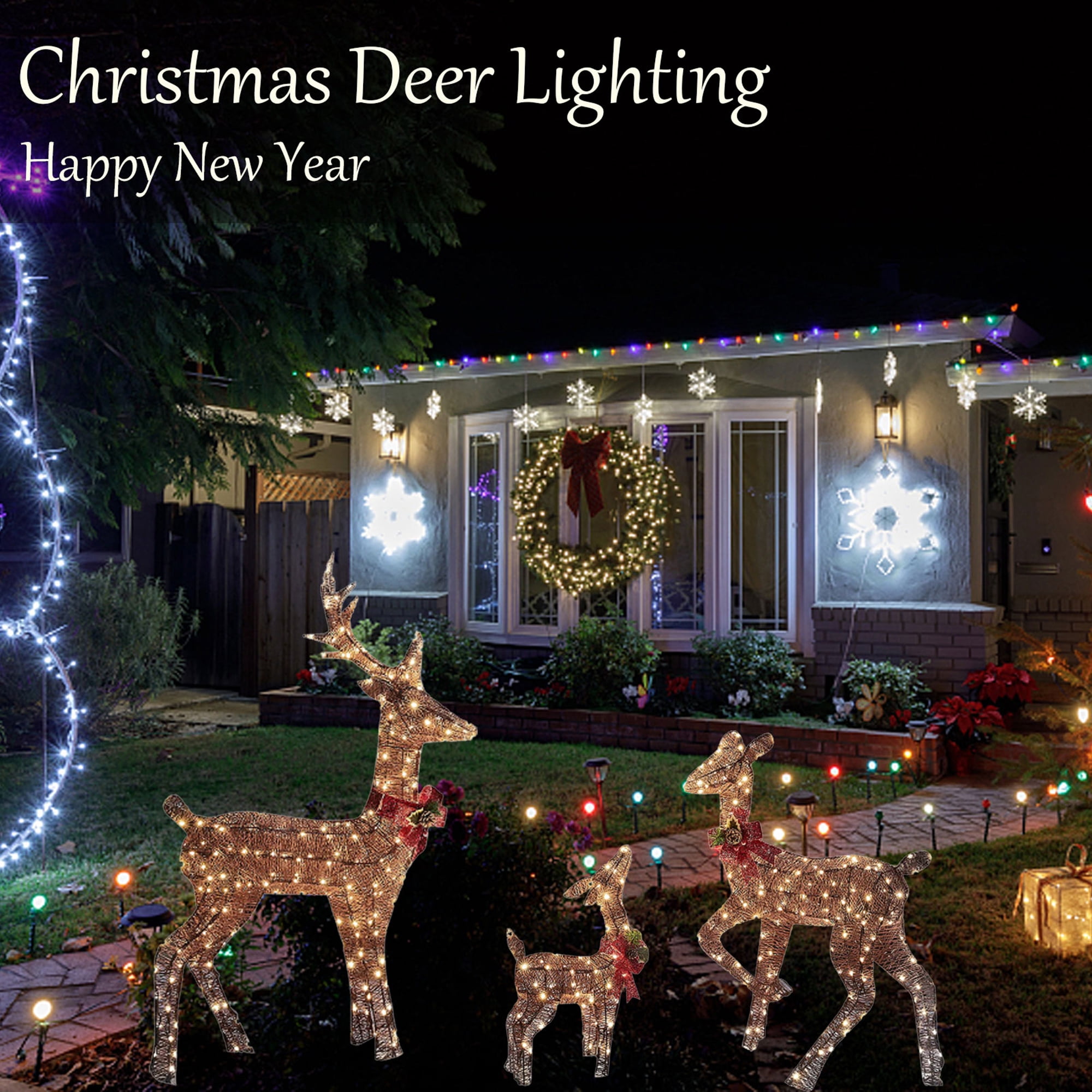 Christmas Lighted Deer Family Set Decorations LED LightUp Elk