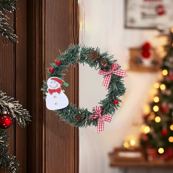 Christmas Lighted Garland - New Christmas Mini Wreath Canes Artificial Pines Needle Snowman Elks Pines Cones Decoration Pendant Holiday Ornaments