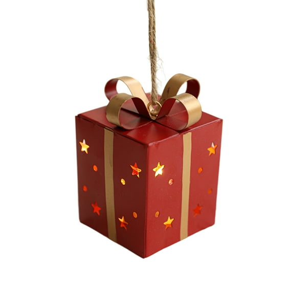 Christmas Lighted Gift Box Ornament, Wrought Iron Star Pendant with Built-in LED Lights, Holiday Decoration for Tree, Tabletop, Window, or Party