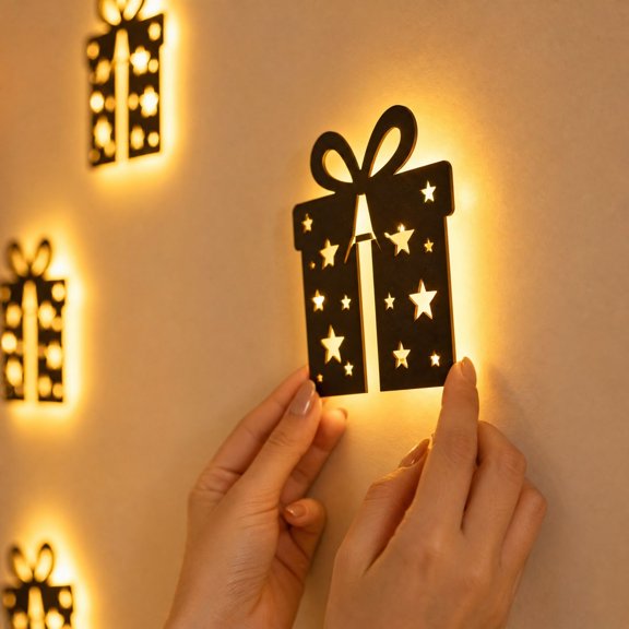 Christmas Lighted Gift Box Wall Decor Set, LED Present Shape Hanging Decorations for Indoor Wall, Window, Door