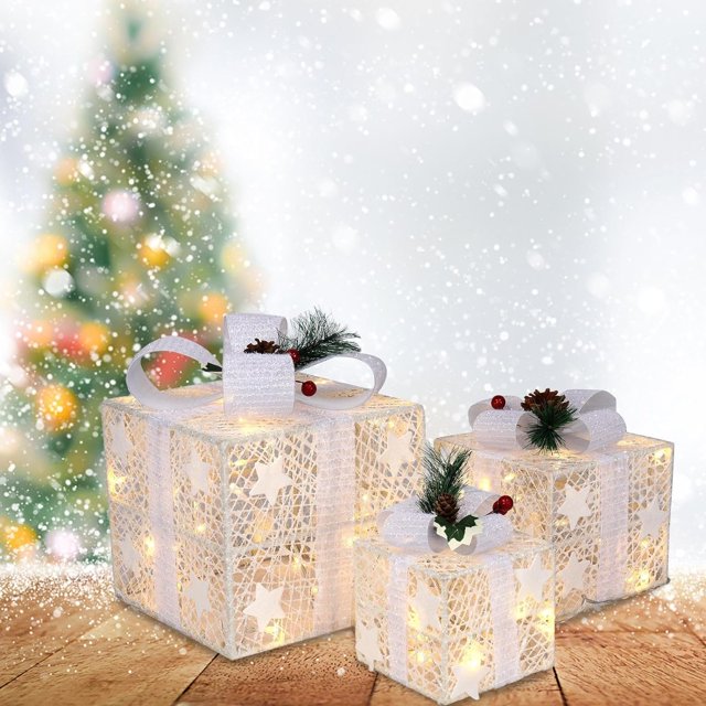 Christmas Lighted Gift Boxes Decoration,Set of 3 Xmas Present Boxes