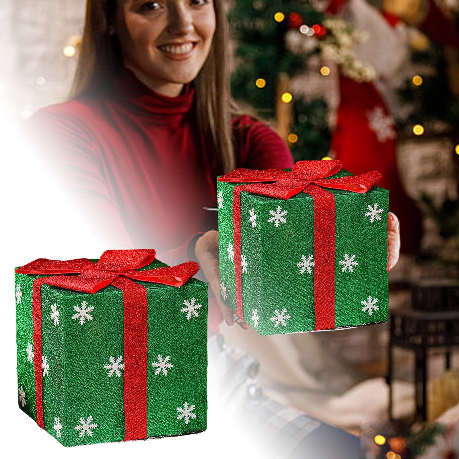 Christmas Lighted Gift Boxes Decorations Set of 1, 7.87Inch Stackable ...