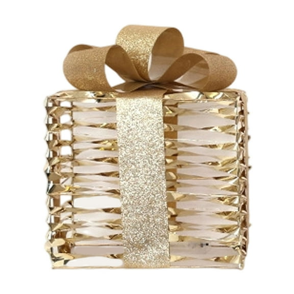 Christmas Lighted Gift Boxes, Pre-lit 60 LED Light Up Present Box Decor with Gold Snowflake, Battery Operated Indoor Outdoor Decor for Home, Lawn & Party