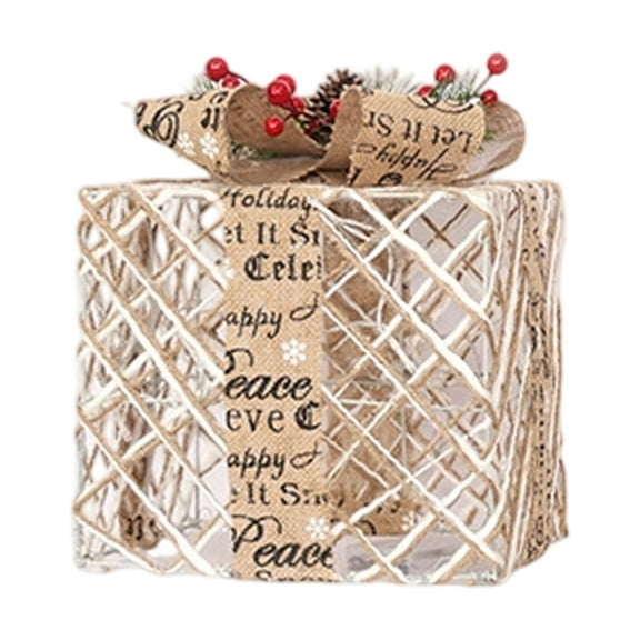 Christmas Lighted Gift Boxes, Pre-lit 60 LED Light Up Present Box Decor with Gold Snowflake, Battery Operated Indoor Outdoor Decor for Home, Lawn & Party