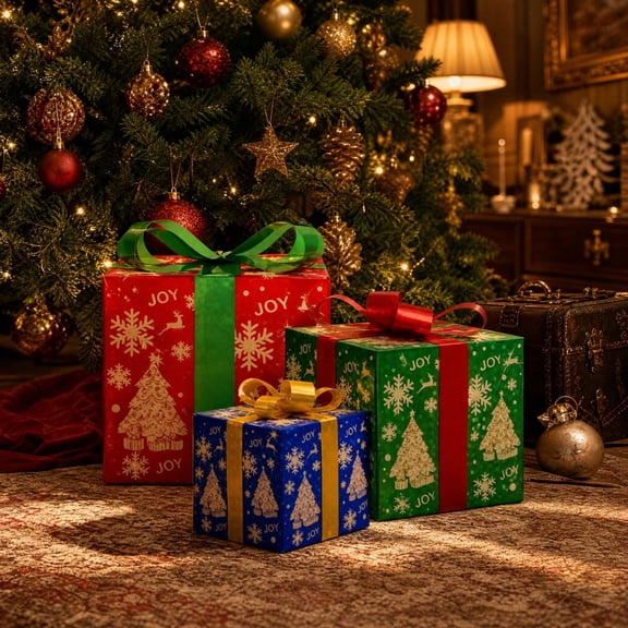 Christmas Lighted Gift Boxes Set of 3 LED Decor with Remote Control, Warm White Glowing Present Ornaments for Indoor Outdoor Yard, Battery Operated Stackable Holiday Display for Patio Garden