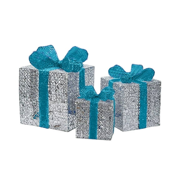 Christmas Lighted Gift Boxes Set of 3 - LED Light Up Present Decorations, Waterproof Metal Boxes for Indoor Outdoor Holiday Yard, Porch & Party Décor (Battery Operated, No Batteries Included)