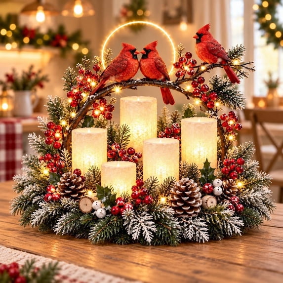 Christmas Lighted Glowing Centerpiece, Soft Flameless LED Glow Rustic Wooden Decor, Indoor Table Mantel Holiday Decoration for Dining Room Entryway Xmas Gift